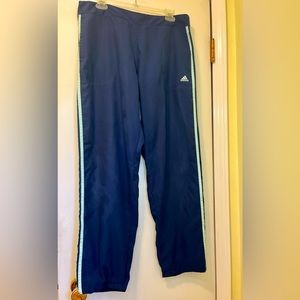 Adidas track running athletic pants Dark blue teal stripe & pockets Sz Large